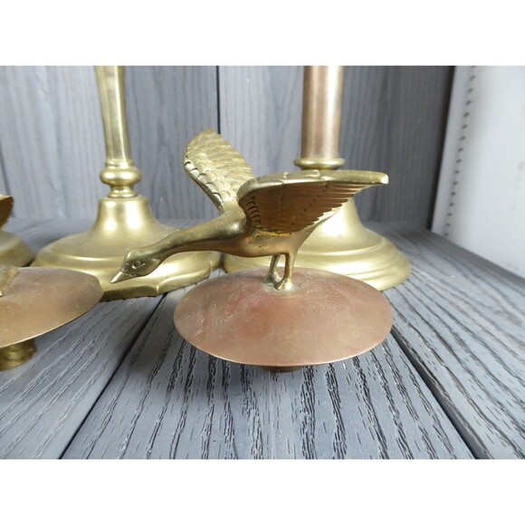 Vintage set of 3 of Heavy Brass Candle Sticks by SARREID Ltd Korea (Ducks 2/3) - Picture 13 of 16